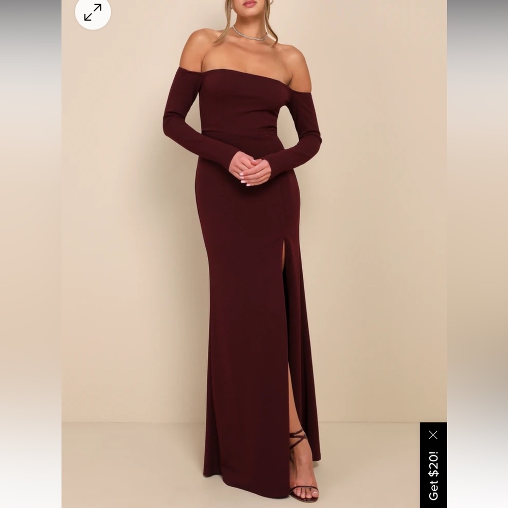 SOLD - Lulu’s Alluring Sophistication Dark Plum Off-the-Shoulder Maxi Dress